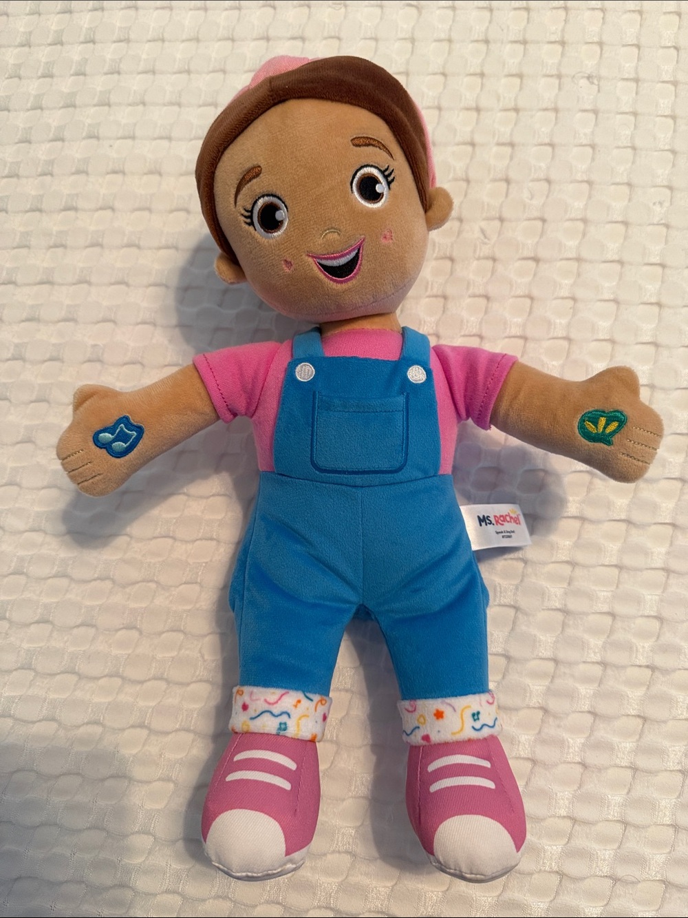 Soft Plush Doll in Pink Shirt and Blue Overalls - Cuddly Kids Toy